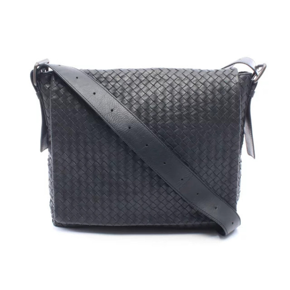 Bottega Veneta Intrecciato Shoulder Bag Leather Navy Blue